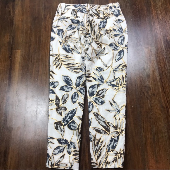 J. Crew Linen Garden Print Gold Foil Leaf Pants - Picture 6 of 8